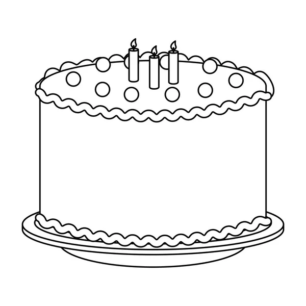 Gâteau sucré et délicieux avec des bougies — Image vectorielle