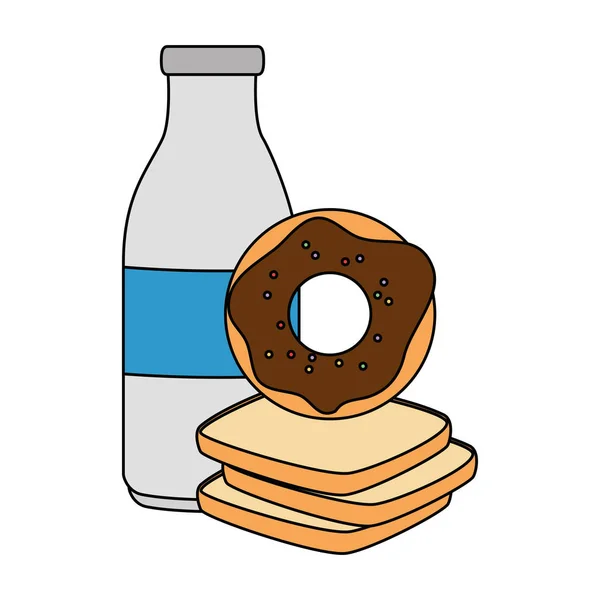 Солодкий пончик з хлібом і молоком — стоковий вектор