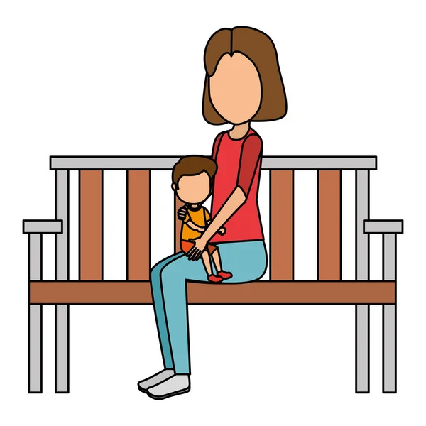 Μητέρα με μικρό αγόρι στην καρέκλα πάρκο — Διανυσματικό Αρχείο