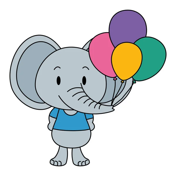 Elefante lindo y adorable con globos helio — Vector de stock