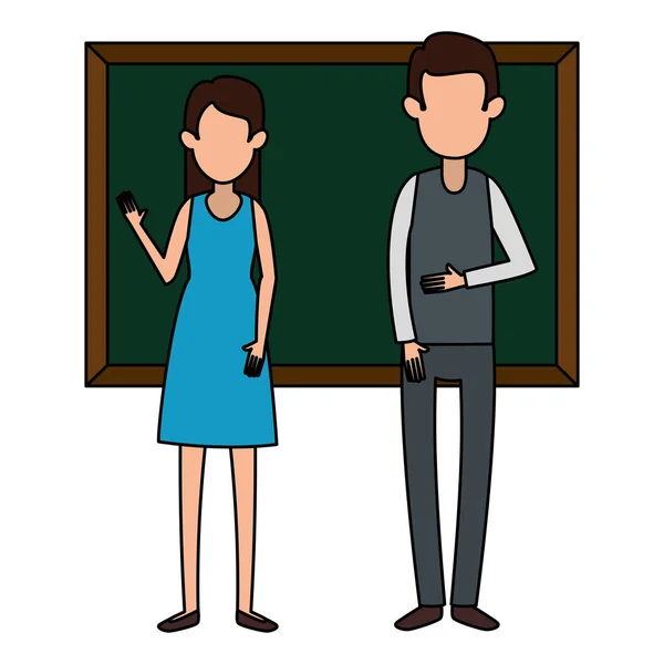 Καθηγητές ζευγάρι διδασκαλία με μαυροπίνακα — Διανυσματικό Αρχείο