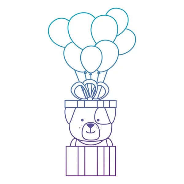 Lindo perro en regalo con ballooons helio carácter — Archivo Imágenes Vectoriales