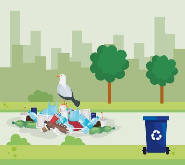 Şehir ve güvercin kuş toksik kirlilik plastik
