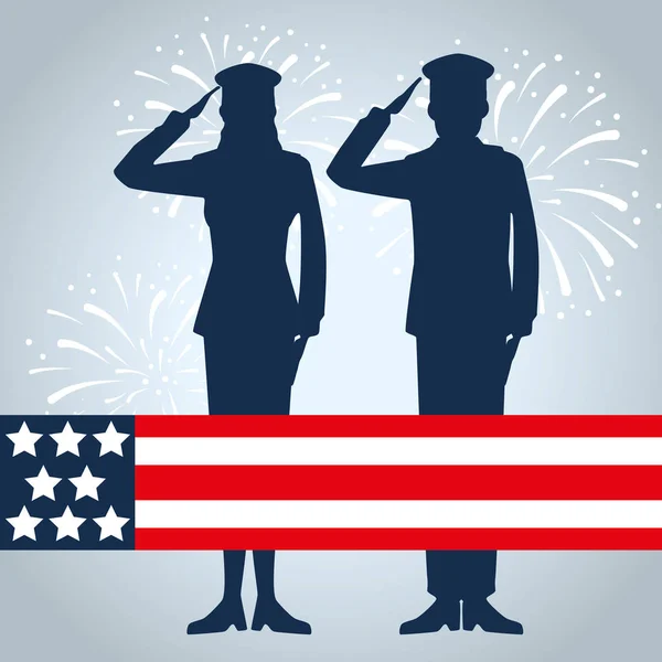 Patriottische soldaten met de VS vlag voor vakantie — Stockvector