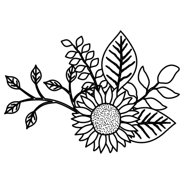 Çiçek ve yapraklar dekoratif simge — Stok Vektör