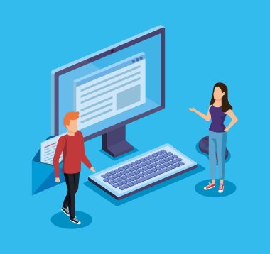 bilgisayar teknolojisi ve dijital belge ile kadın ve adam