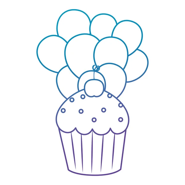 Doce cupcake pastelaria com balões de hélio — Vetor de Stock