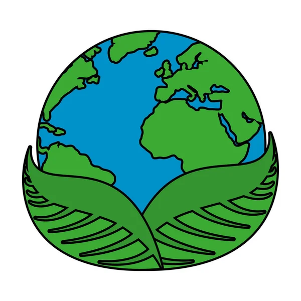 Planeta mundo terra com plantas de folhas — Vetor de Stock