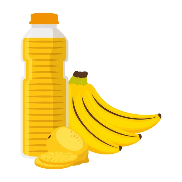 Frasco de zumo de frutas con plátanos y mango — Vector de stock