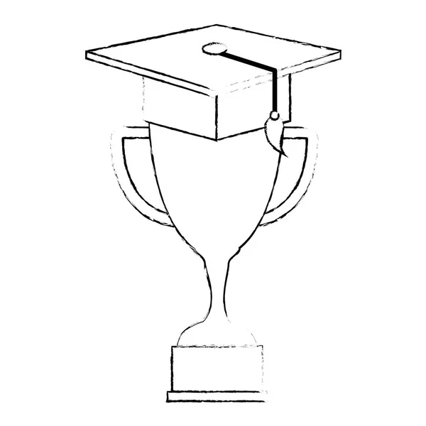 Trophy cup with graduation hat — Stock Vector