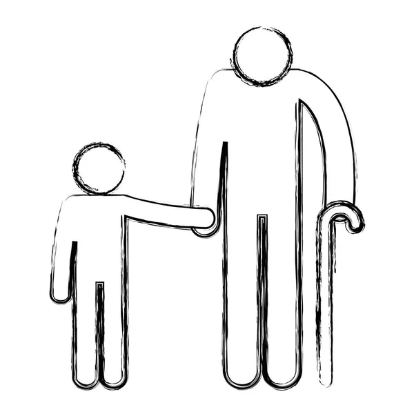 Grand-père avec petits-fils silhouettes avatars — Image vectorielle