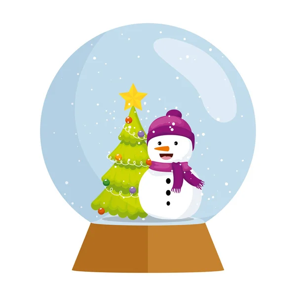 Lindo muñeco de nieve esfera de Navidad — Vector de stock