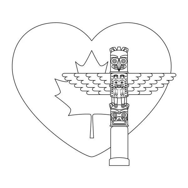 Canadian wooden totem with flag and heart — Stock Vector