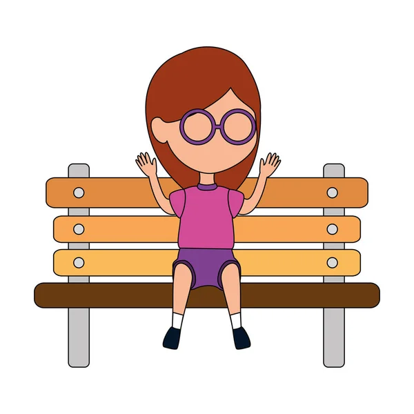 Chica en el parque icono de la silla de madera — Vector de stock