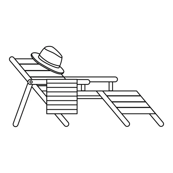 Wooden beach chair with hat — 스톡 벡터