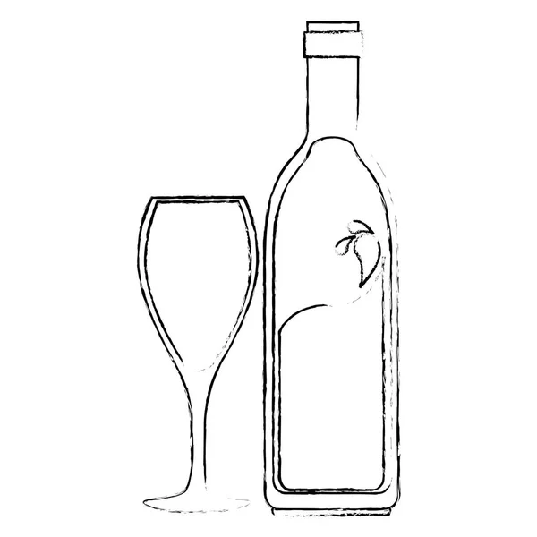 ワインボトルシルエットとカップ — ストックベクタ