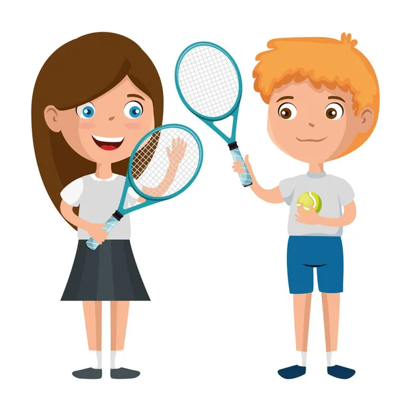 Kleine Kinder spielen Tennis-Charaktere — Stockvektor