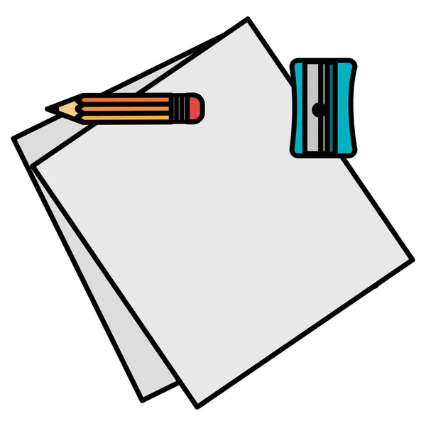 Notebook papírlap ceruzával és hegyező — Stock Vector