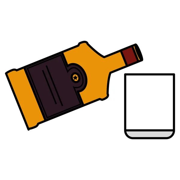 Botella de whisky con vidrio — Vector de stock