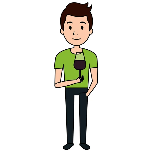Homme avec verre de tasse de vin — Image vectorielle