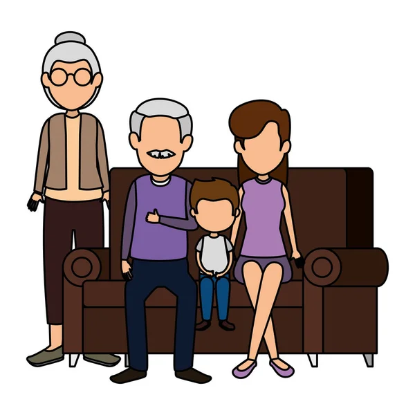 Familienmitglieder in den Sofa-Figuren — Stockvektor