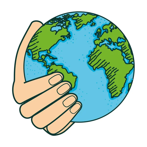 Hand with world planet earth — Stock Vector