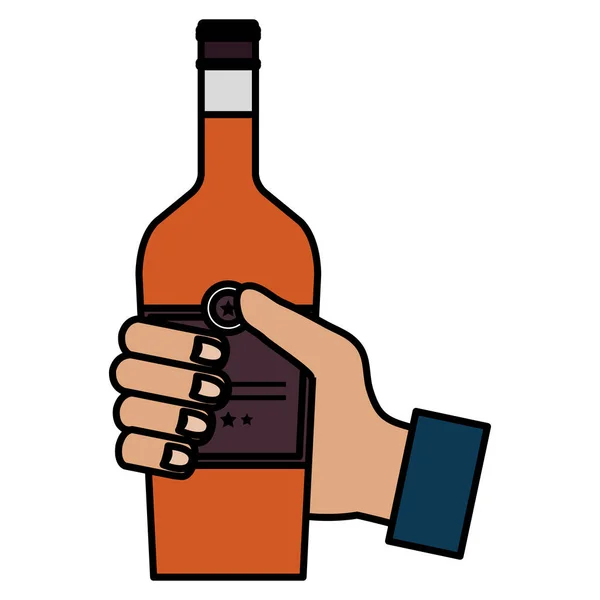 手与威士忌瓶饮料 — 图库矢量图片