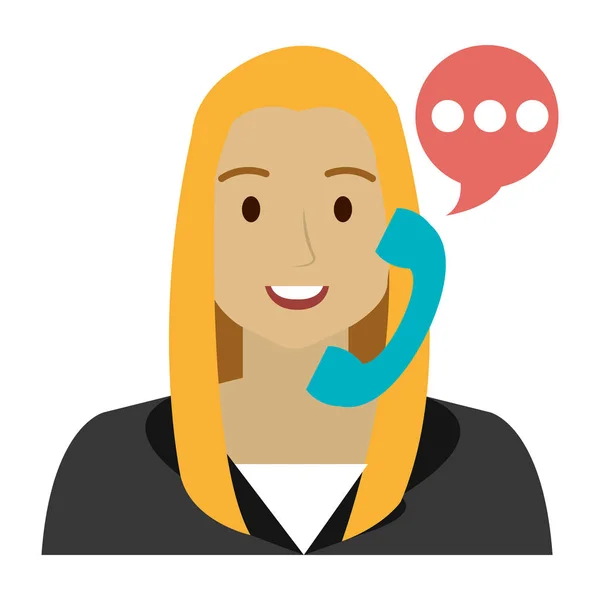Call Center vrouw met telefoon en spraak Bubble — Stockvector