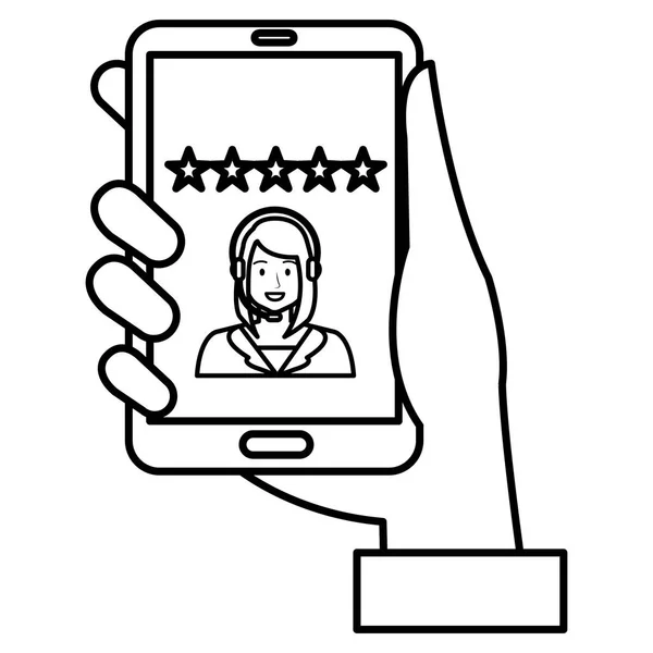 Hand mit Smartphone beim Callcenter-Agenten — Stockvektor