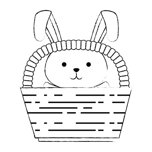 Lapin mignon dans le panier célébration de Pâques — Image vectorielle