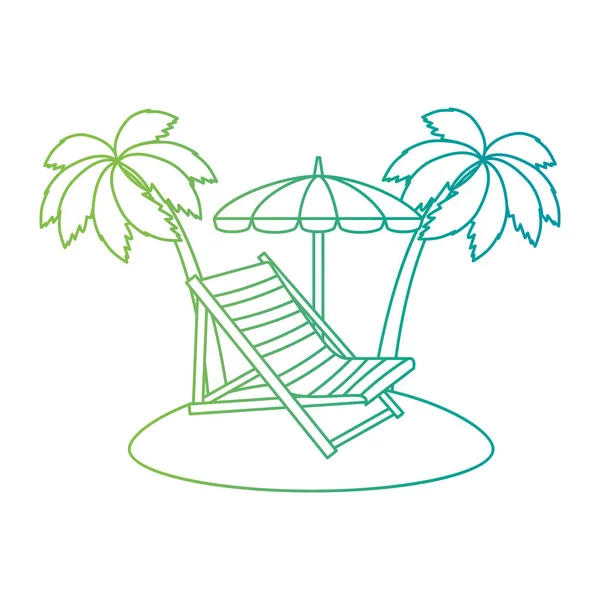 Silla de playa con sombrilla y palmeras — Vector de stock