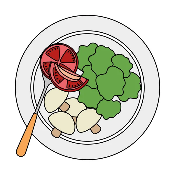 Délicieuse salade de légumes sur assiette et couverts — Image vectorielle