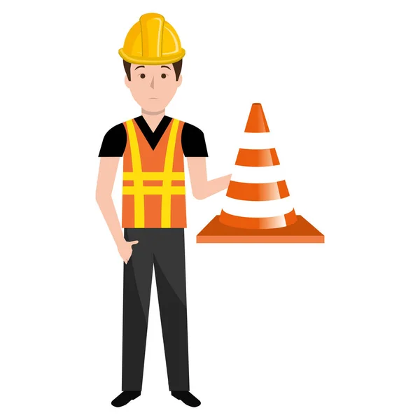 Builder with cone and helmet character — Stock Vector