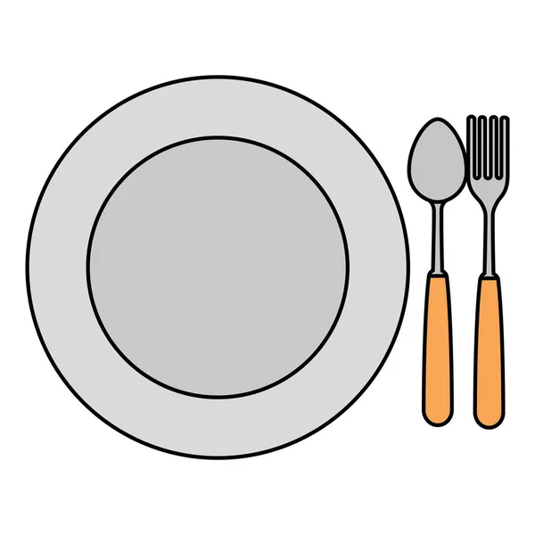 Piatto con forchetta e cucchiaio — Vettoriale Stock