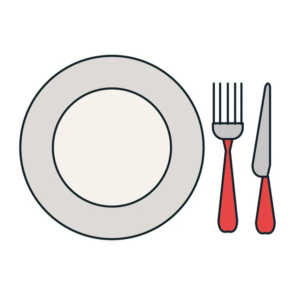 菜用叉子和刀ナイフし、フォークを皿 — ストックベクタ