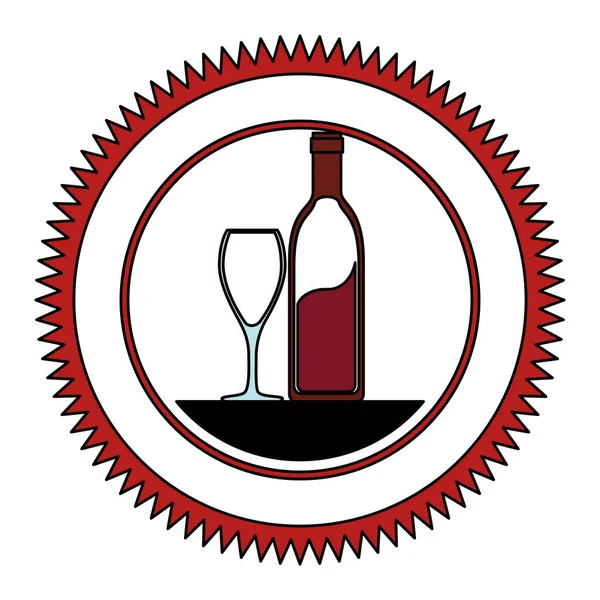 Botella de vino y sello de copa — Vector de stock