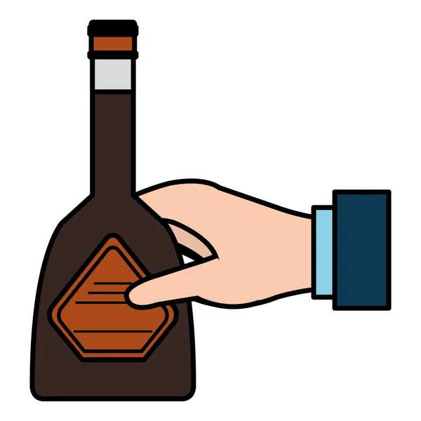 Hand with whiskey bottle drink — Stock Vector