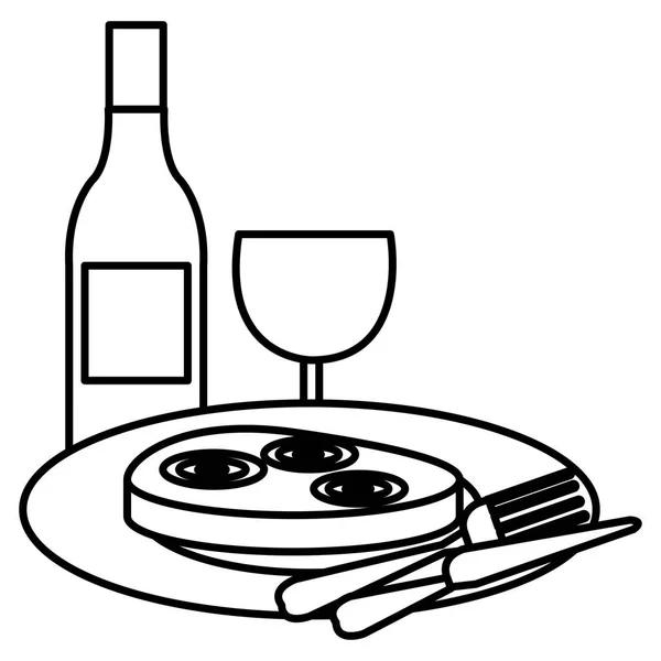 Delicioso jamón en plato con vino — Vector de stock