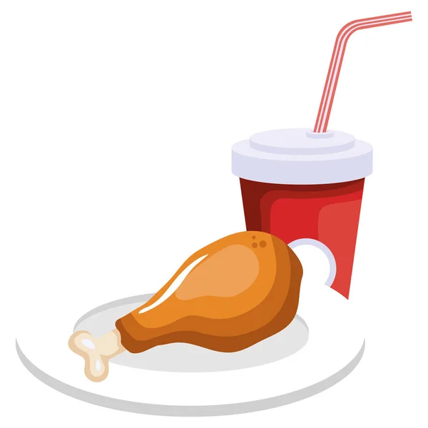 Läckra kyckling lår med läsk — Stock vektor