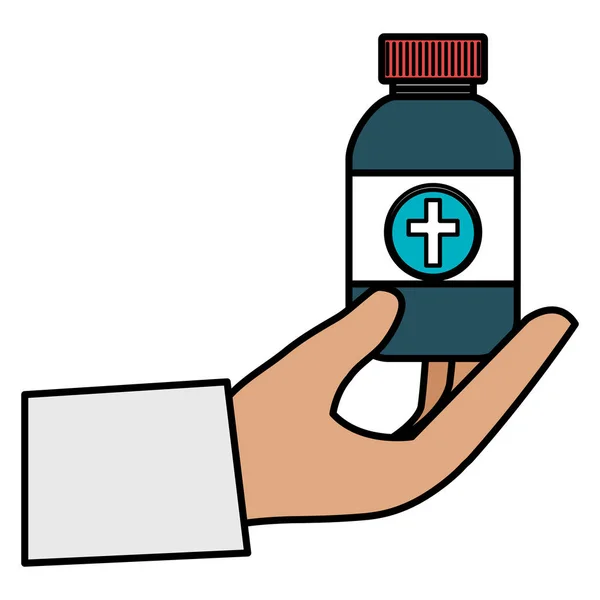 Hand met medicijn fles — Stockvector