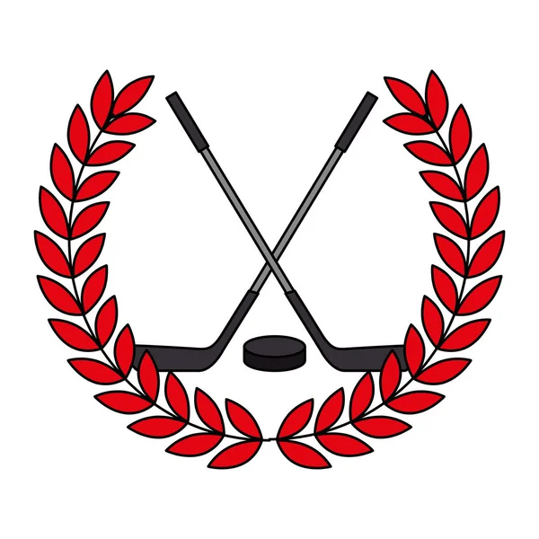 Bâtons de hockey croisés avec couronne de couronne — Image vectorielle