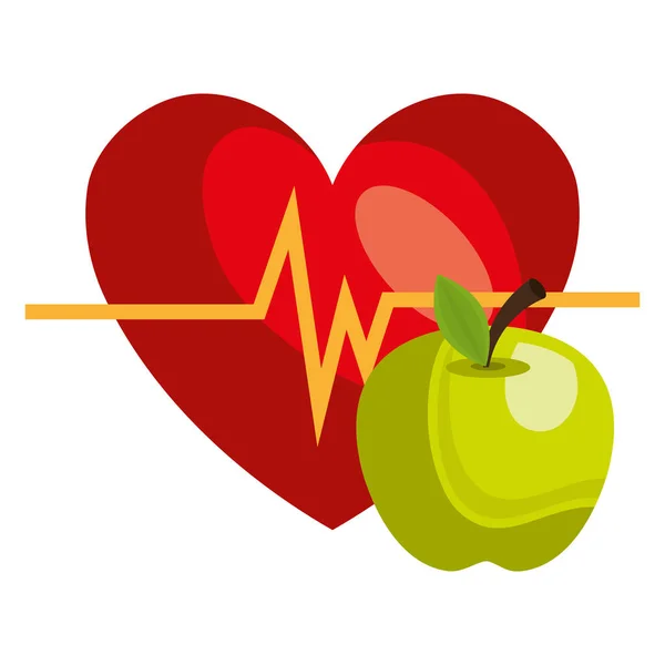 Heart cardio with apple — Stock Vector