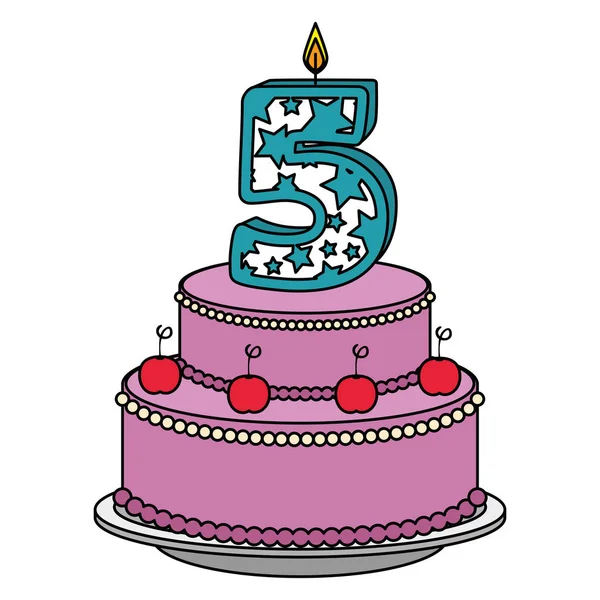 Cute number five with sweet cake — Stock Vector