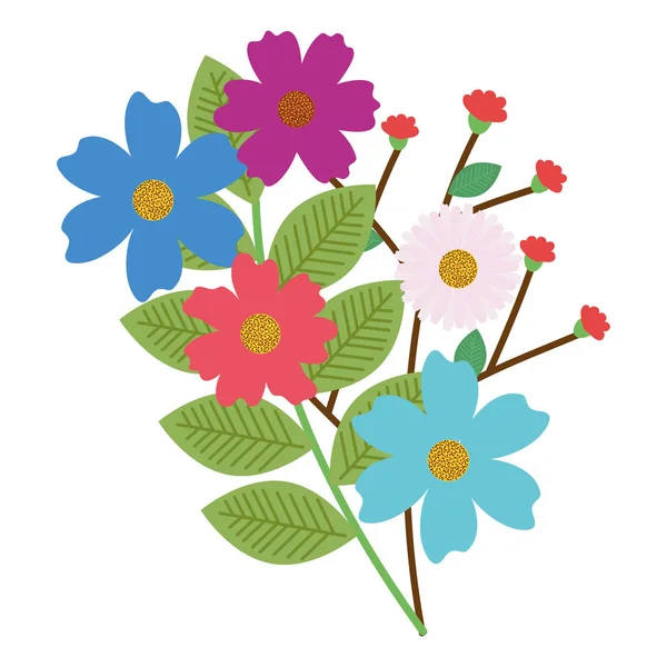 鲜花和树叶花园装饰 — 图库矢量图片