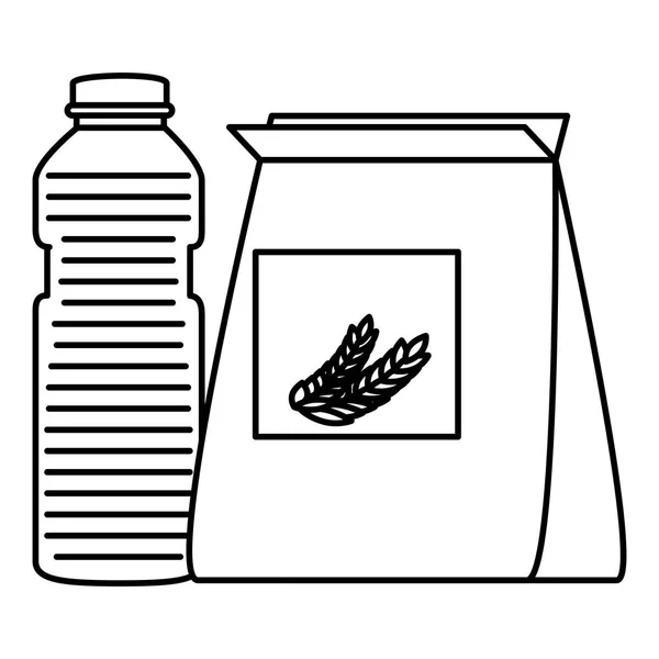 Sac de blé avec bouteille de jus de fruits — Image vectorielle