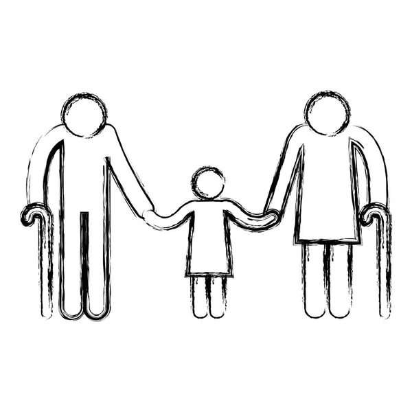 Morföräldrar par med barnbarn avatarer silhuetter — Stock vektor