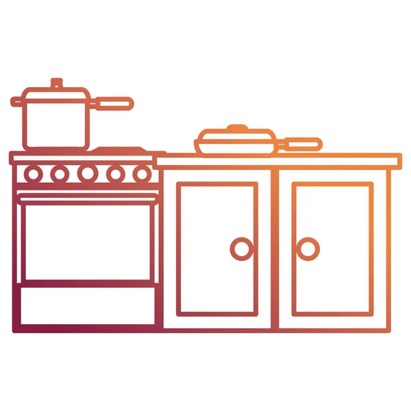 Cuptor de bucătărie cu oală și sertar — Vector de stoc