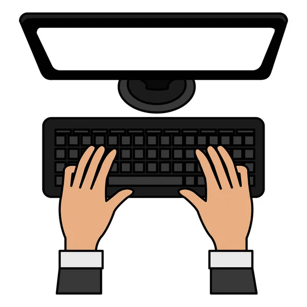 Mani digitando nel desktop della tastiera — Vettoriale Stock