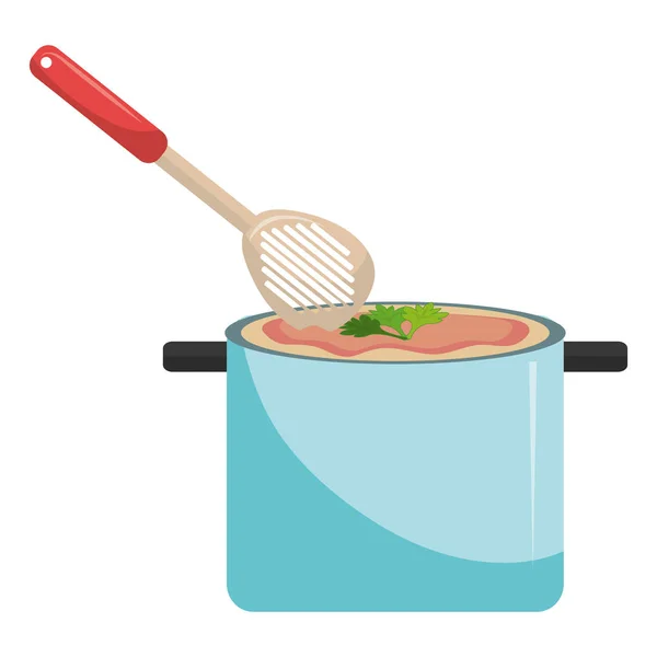 Mutfak pot ve kaşık pişirme çorbası — Stok Vektör