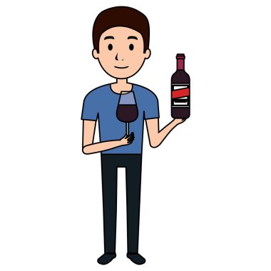 şarap şişesi içki ile adam